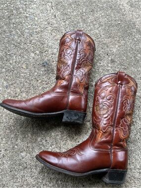 Texas Classic Brown Leather Cowboy Boots - Men's Western Sz 11 D
